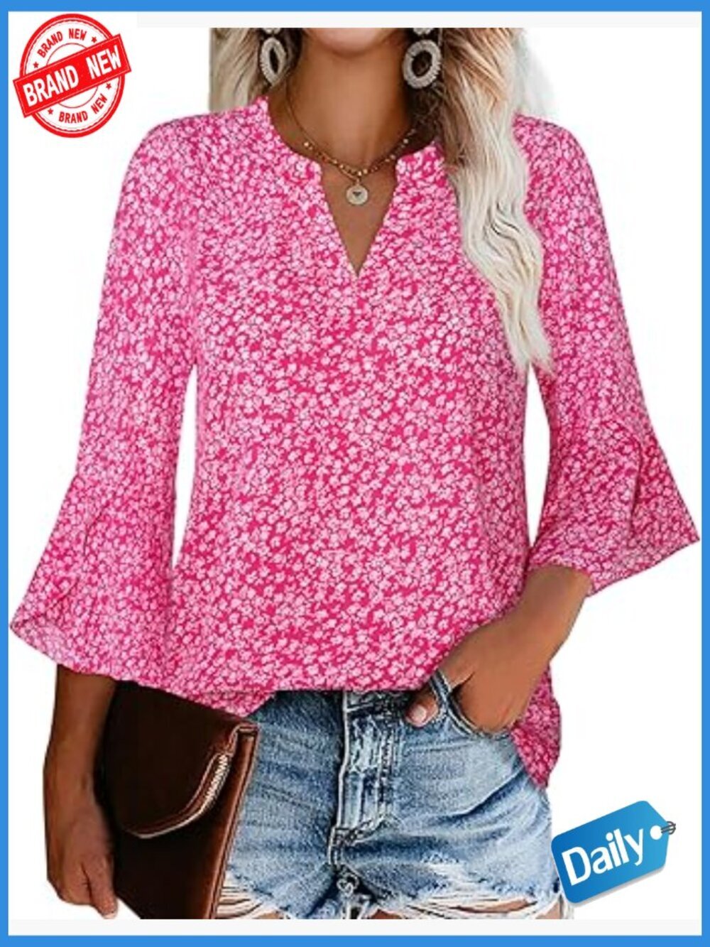 3/4 Ruffle Sleeve V Neck Chiffon Blouse Business Work Top Tunic